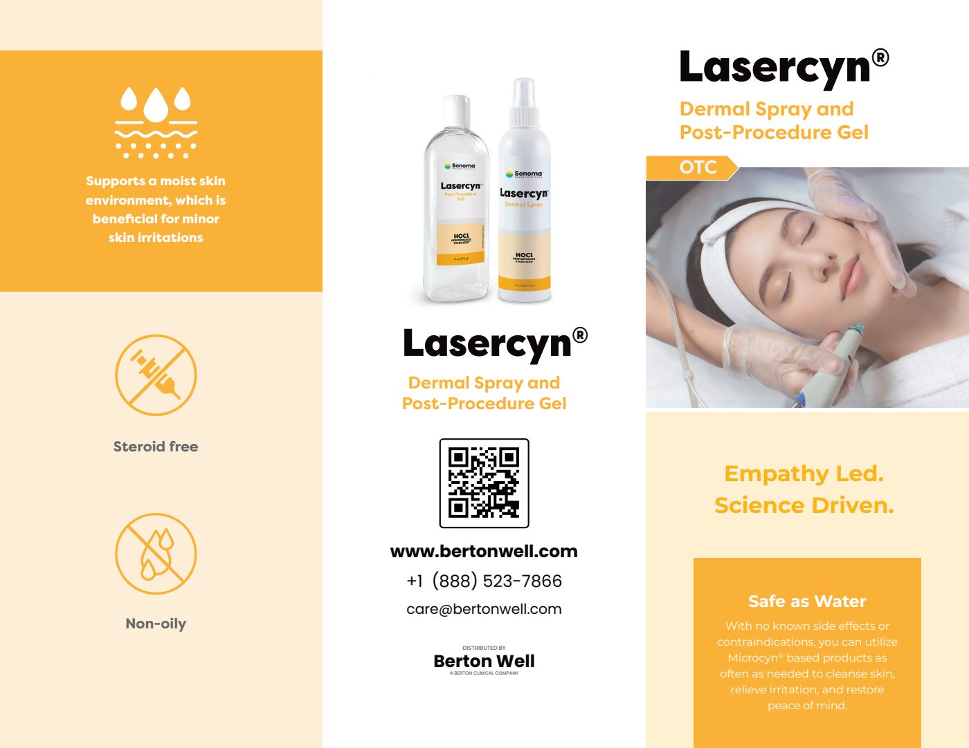 Page 1 of the Lasercyn Dermal Spray, 8 oz product brochure