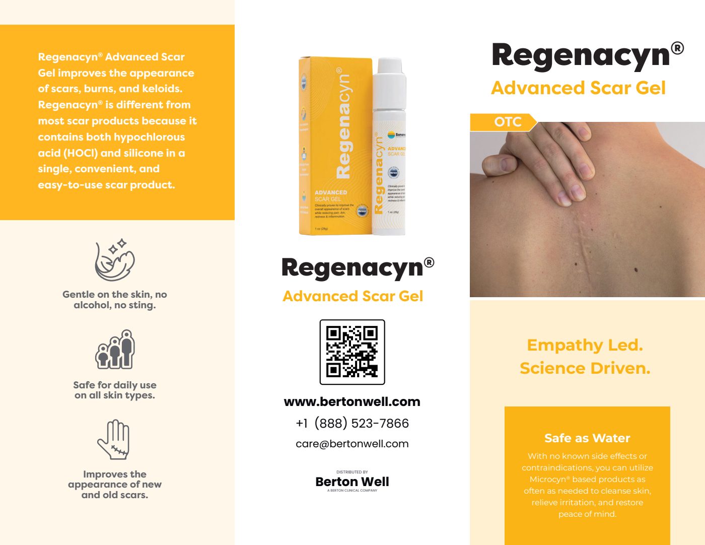 Page 1 of the Regenacyn Advanced Scar Gel product brochure