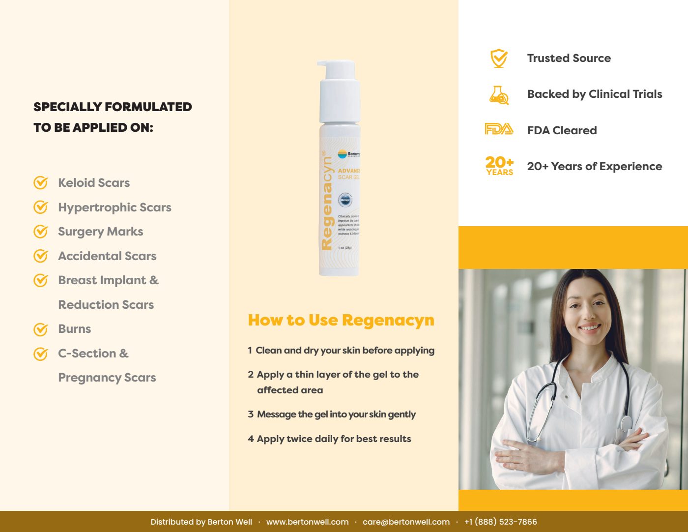 Page 2 of the Regenacyn Advanced Scar Gel product brochure