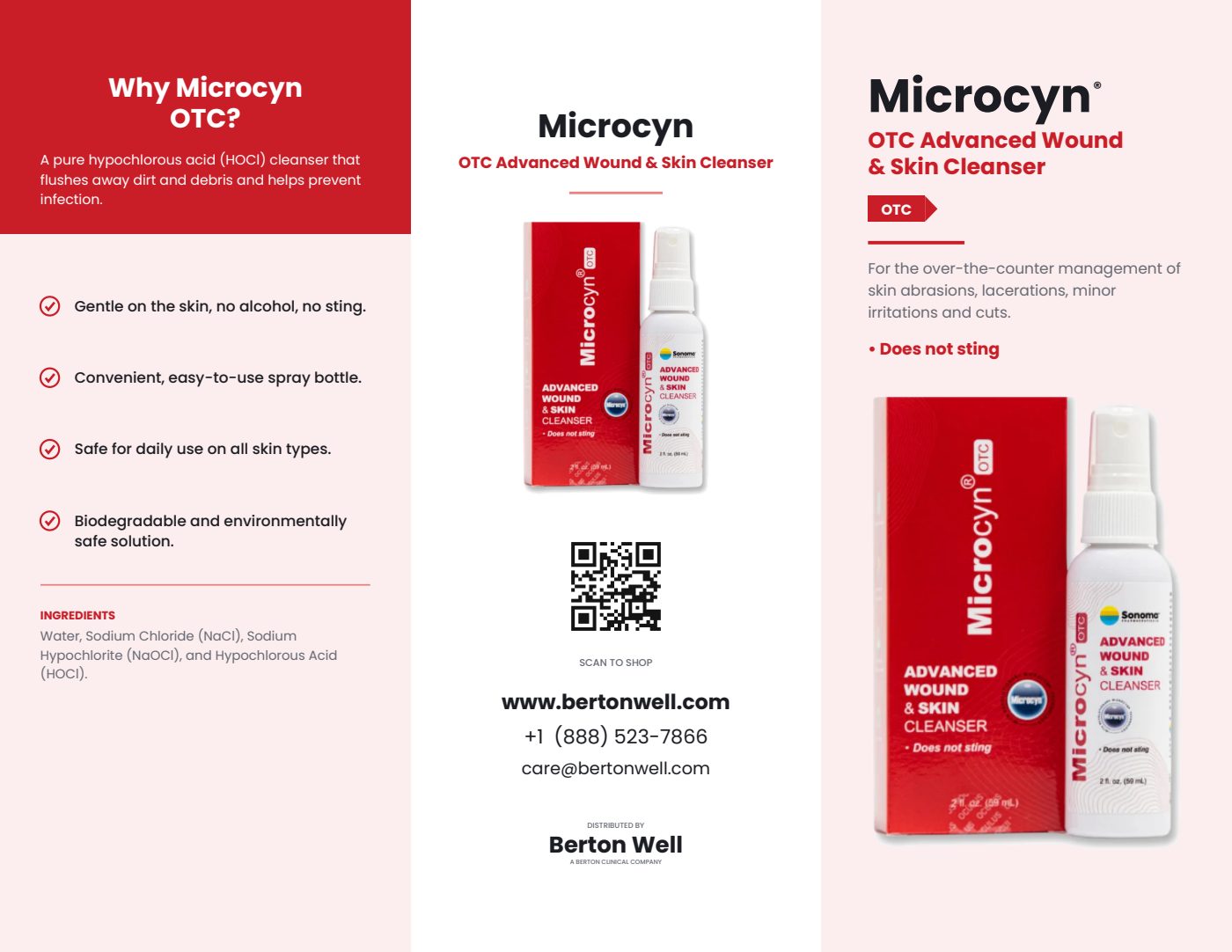Page 1 of the Microcyn OTC Advanced Wound & Skin Cleanser product brochure
