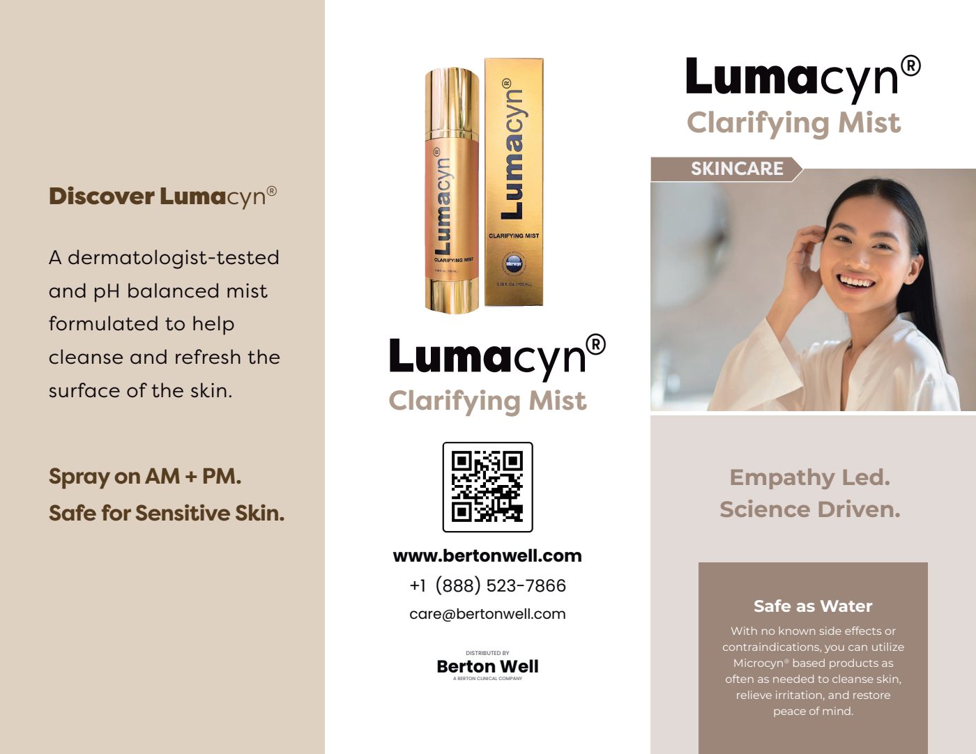 Page 1 of the Lumacyn Clarifying Mist product brochure
